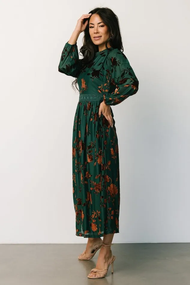Women Christine Velvet Embossed Midi Dress Jade Baltic Born The Guest Edit Women Christine Velvet Embossed Midi Dress Jade Baltic Born The Guest Edit