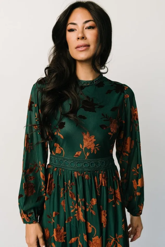 Women Christine Velvet Embossed Midi Dress Jade Baltic Born The Guest Edit Women Christine Velvet Embossed Midi Dress Jade Baltic Born The Guest Edit