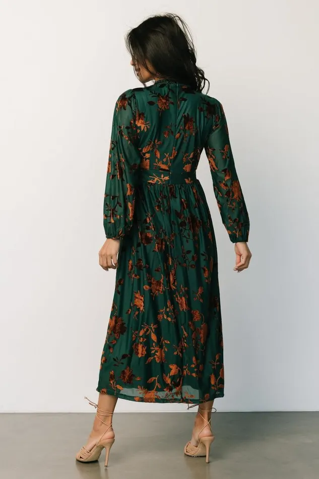 Women Christine Velvet Embossed Midi Dress Jade Baltic Born The Guest Edit Women Christine Velvet Embossed Midi Dress Jade Baltic Born The Guest Edit