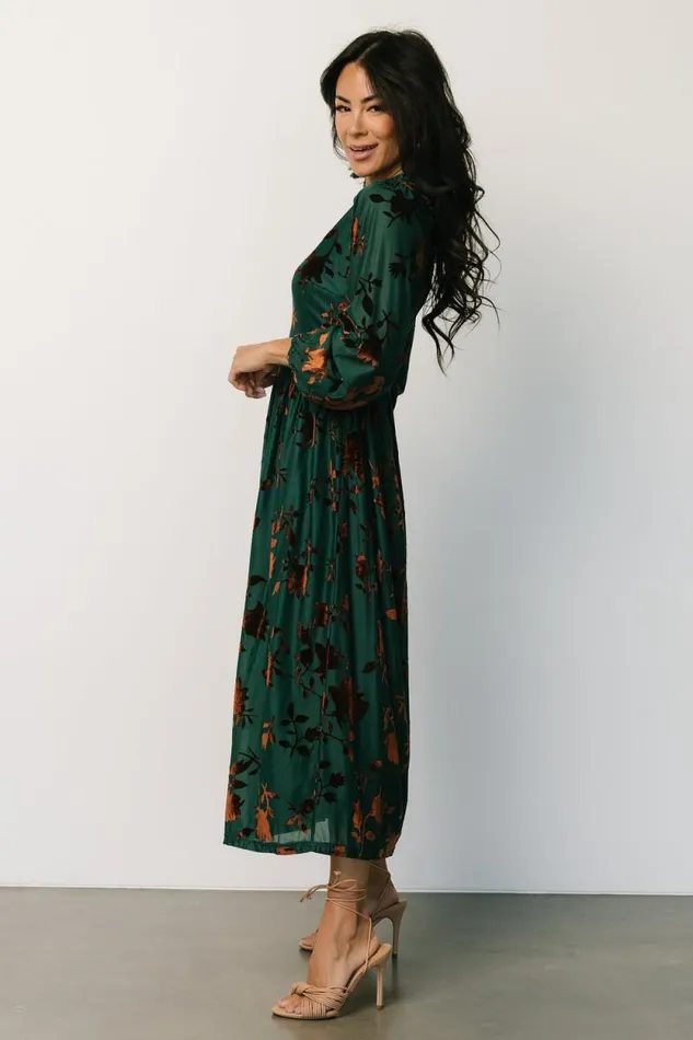Women Christine Velvet Embossed Midi Dress Jade Baltic Born The Guest Edit Women Christine Velvet Embossed Midi Dress Jade Baltic Born The Guest Edit