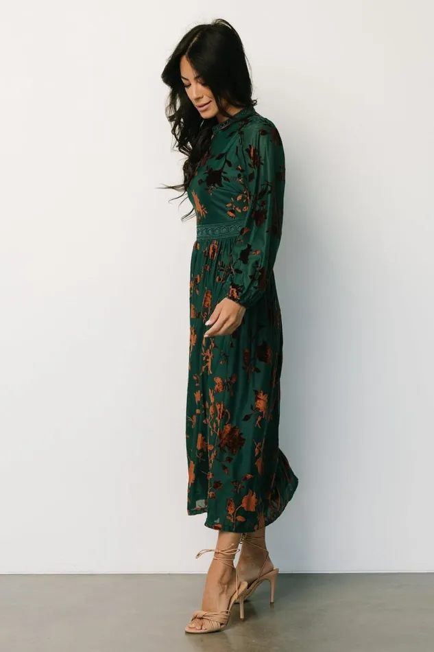 Women Christine Velvet Embossed Midi Dress Jade Baltic Born The Guest Edit Women Christine Velvet Embossed Midi Dress Jade Baltic Born The Guest Edit