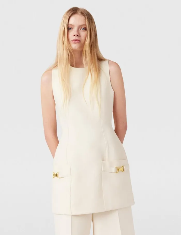 Women ClaspEmbellished Sleeveless Mini Dress Cream White Stella McCartney Dresses Women ClaspEmbellished Sleeveless Mini Dress Cream White Stella McCartney Dresses