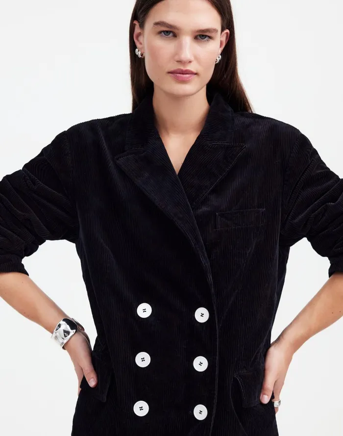 Women Coats Jackets Madewell Alexa Chung For Madewell DoubleBreasted Blazer In Corduroy Jet Black