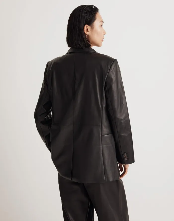 Women Coats Jackets Madewell The Bedford Oversized Blazer In Leather True Black