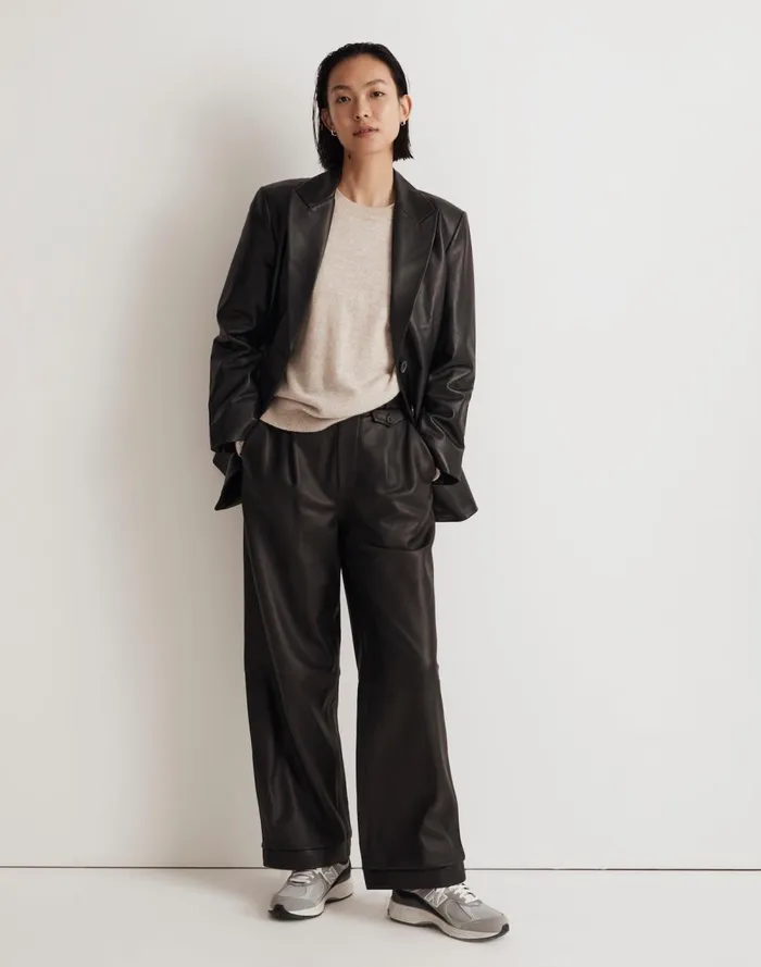 Women Coats Jackets Madewell The Bedford Oversized Blazer In Leather True Black