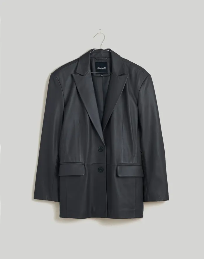 Women Coats Jackets Madewell The Bedford Oversized Blazer In Leather True Black
