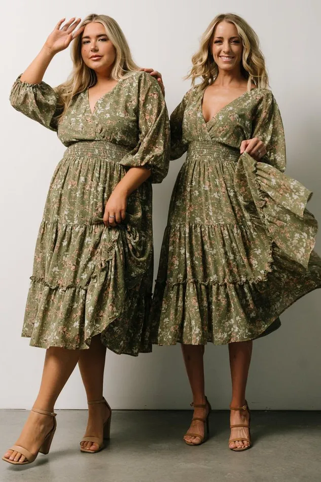 Women Coventry Tiered Midi Dress Dusty Olive Floral Baltic Born Midi Dresses Women Coventry Tiered Midi Dress Dusty Olive Floral Baltic Born Midi Dresses