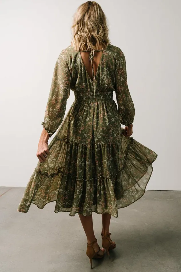 Women Coventry Tiered Midi Dress Dusty Olive Floral Baltic Born Midi Dresses Women Coventry Tiered Midi Dress Dusty Olive Floral Baltic Born Midi Dresses
