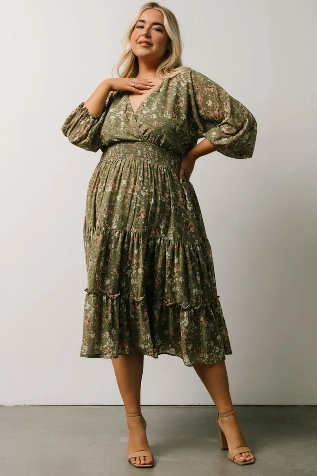 Women Coventry Tiered Midi Dress Dusty Olive Floral Baltic Born Midi Dresses Women Coventry Tiered Midi Dress Dusty Olive Floral Baltic Born Midi Dresses