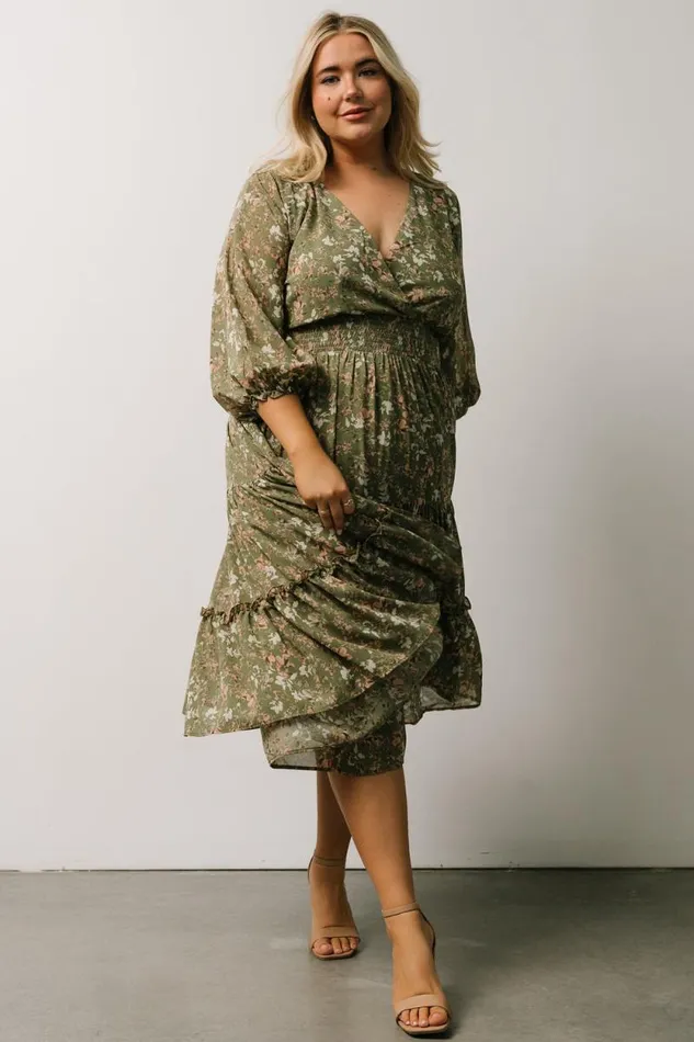 Women Coventry Tiered Midi Dress Dusty Olive Floral Baltic Born Midi Dresses Women Coventry Tiered Midi Dress Dusty Olive Floral Baltic Born Midi Dresses