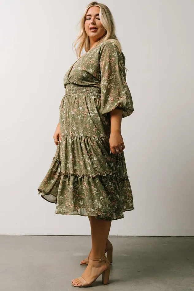Women Coventry Tiered Midi Dress Dusty Olive Floral Baltic Born Midi Dresses Women Coventry Tiered Midi Dress Dusty Olive Floral Baltic Born Midi Dresses