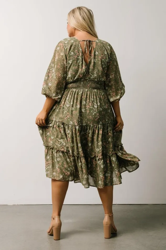 Women Coventry Tiered Midi Dress Dusty Olive Floral Baltic Born Midi Dresses Women Coventry Tiered Midi Dress Dusty Olive Floral Baltic Born Midi Dresses