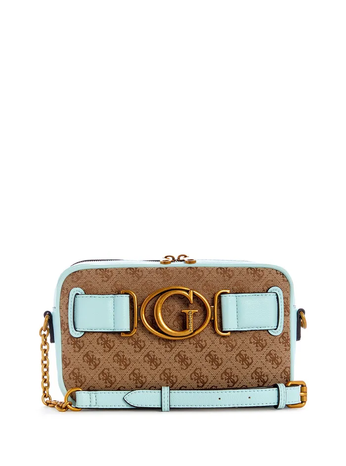 Women Crossbody GUESS Brown Blue Aviana Crossbody Camera Bag