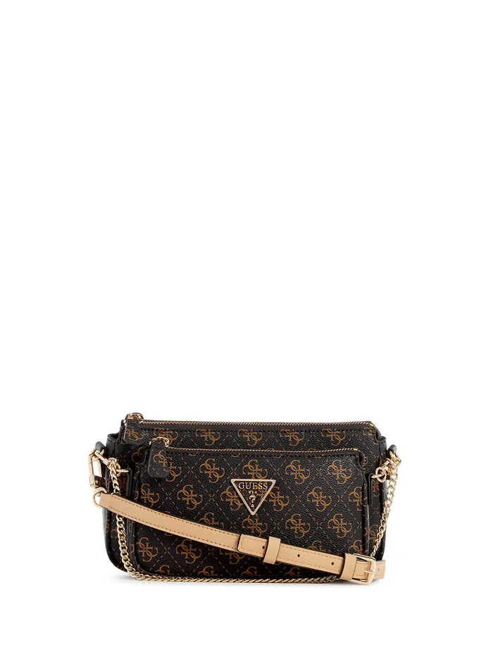 Women Crossbody GUESS Brown Logo Noelle Crossbody Pouch Bag