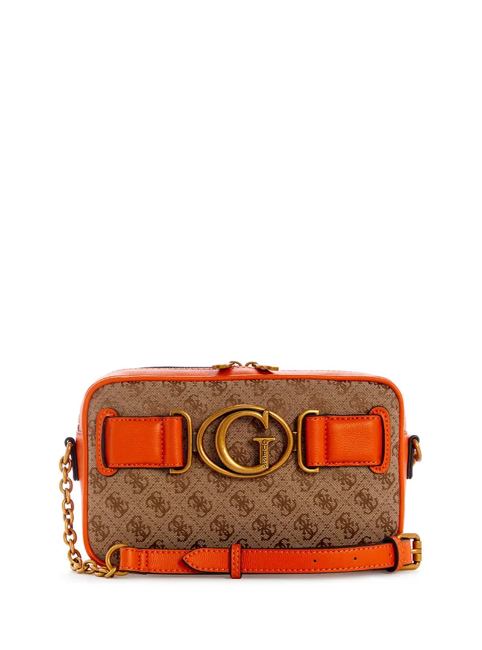 Women Crossbody GUESS Brown Orange Aviana Crossbody Camera Bag