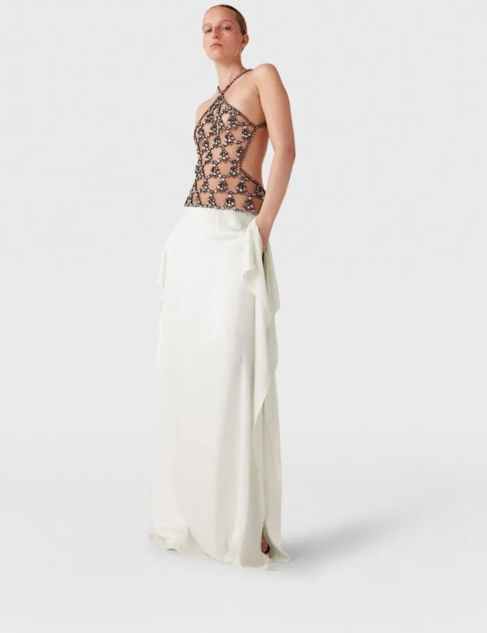 Women Crystal Cage Halterneck Maxi Dress Silver And Pure White Stella McCartney Dresses Women Crystal Cage Halterneck Maxi Dress Silver And Pure White Stella McCartney Dresses