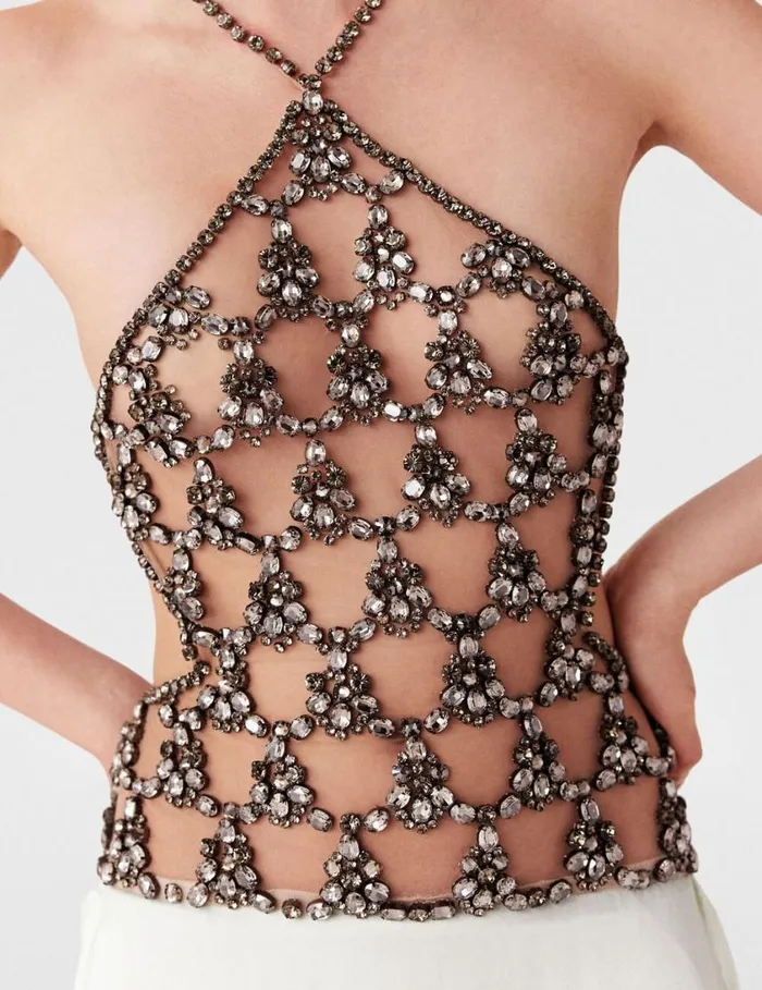 Women Crystal Cage Halterneck Maxi Dress Silver And Pure White Stella McCartney Dresses Women Crystal Cage Halterneck Maxi Dress Silver And Pure White Stella McCartney Dresses