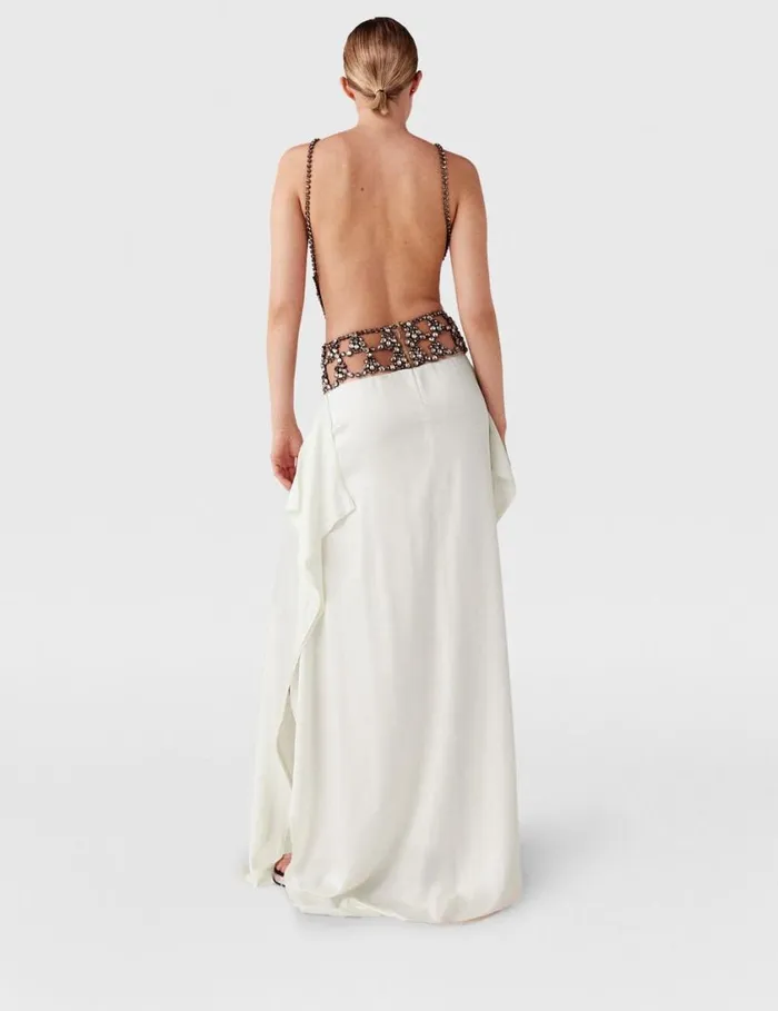 Women Crystal Cage Halterneck Maxi Dress Silver And Pure White Stella McCartney Dresses Women Crystal Cage Halterneck Maxi Dress Silver And Pure White Stella McCartney Dresses