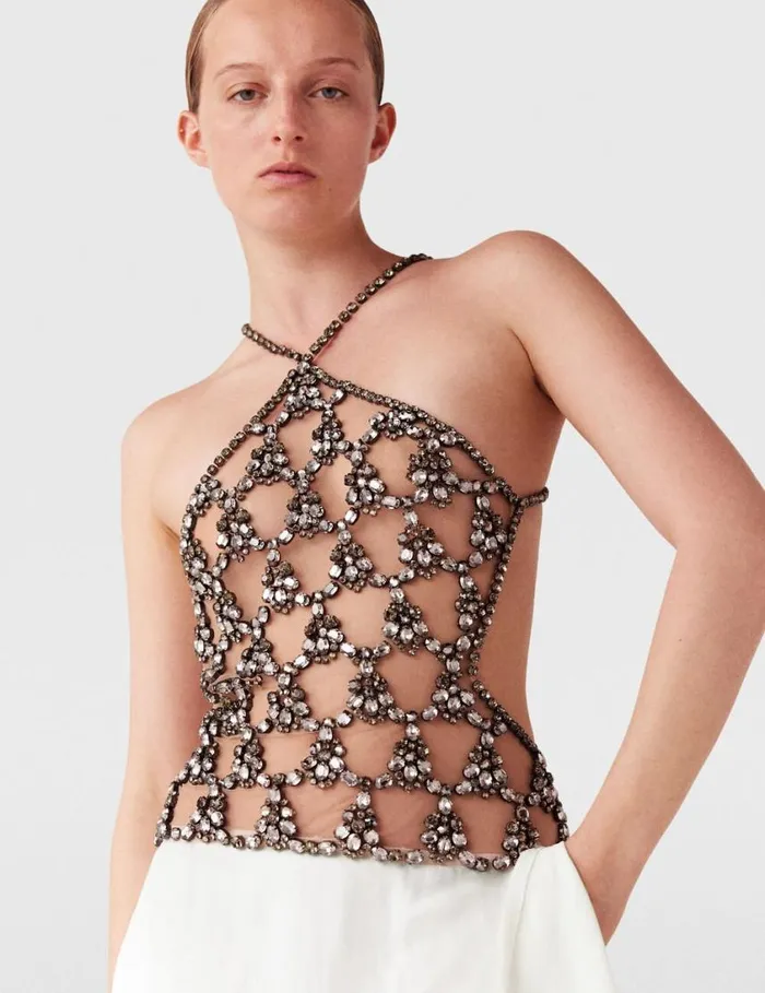 Women Crystal Cage Halterneck Maxi Dress Silver And Pure White Stella McCartney Dresses Women Crystal Cage Halterneck Maxi Dress Silver And Pure White Stella McCartney Dresses