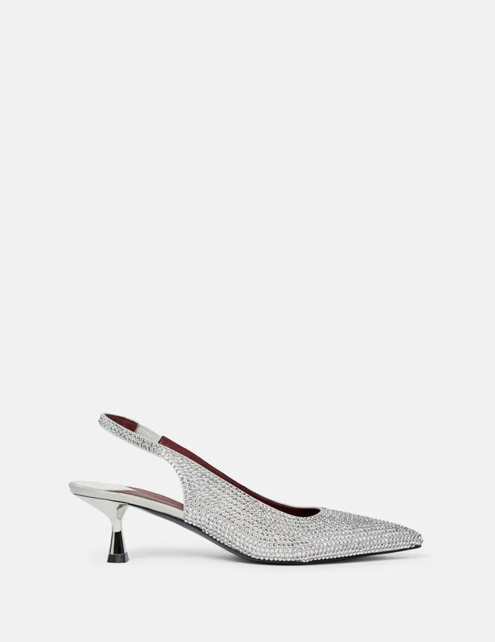 Women CrystalEmbellished Kitten Heel Slingbacks Pure White Stella McCartney Heels
