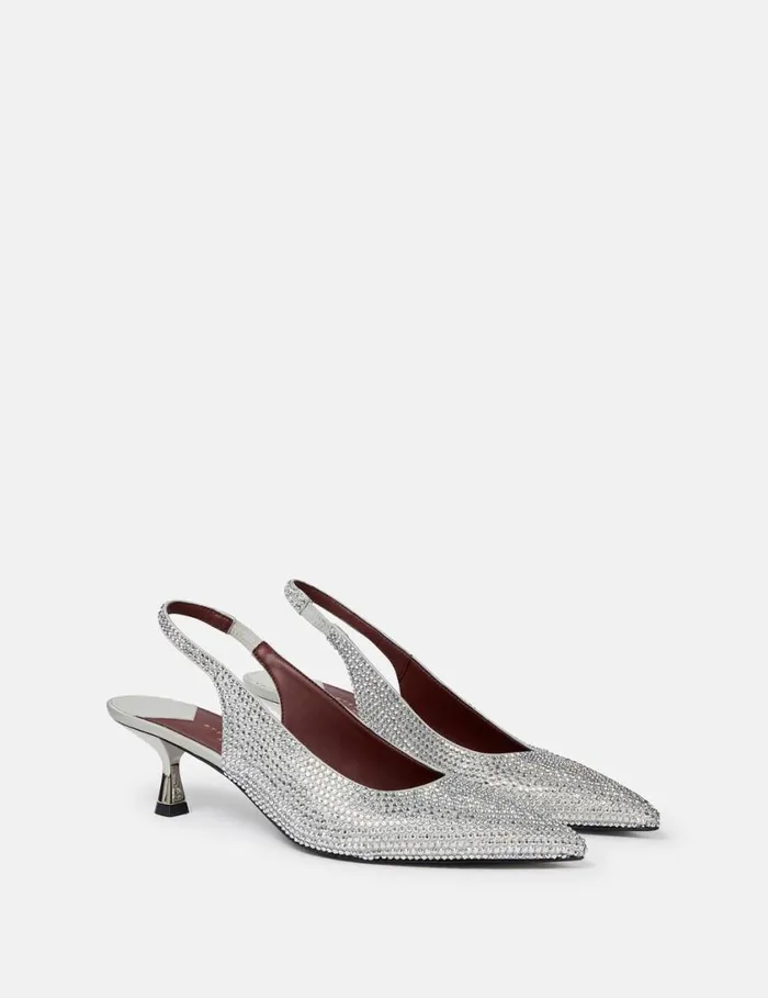 Women CrystalEmbellished Kitten Heel Slingbacks Pure White Stella McCartney Heels Women CrystalEmbellished Kitten Heel Slingbacks Pure White Stella McCartney Heels
