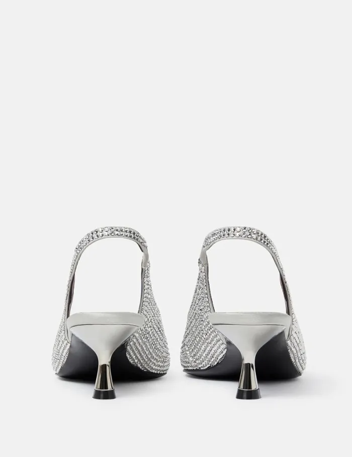 Women CrystalEmbellished Kitten Heel Slingbacks Pure White Stella McCartney Heels Women CrystalEmbellished Kitten Heel Slingbacks Pure White Stella McCartney Heels