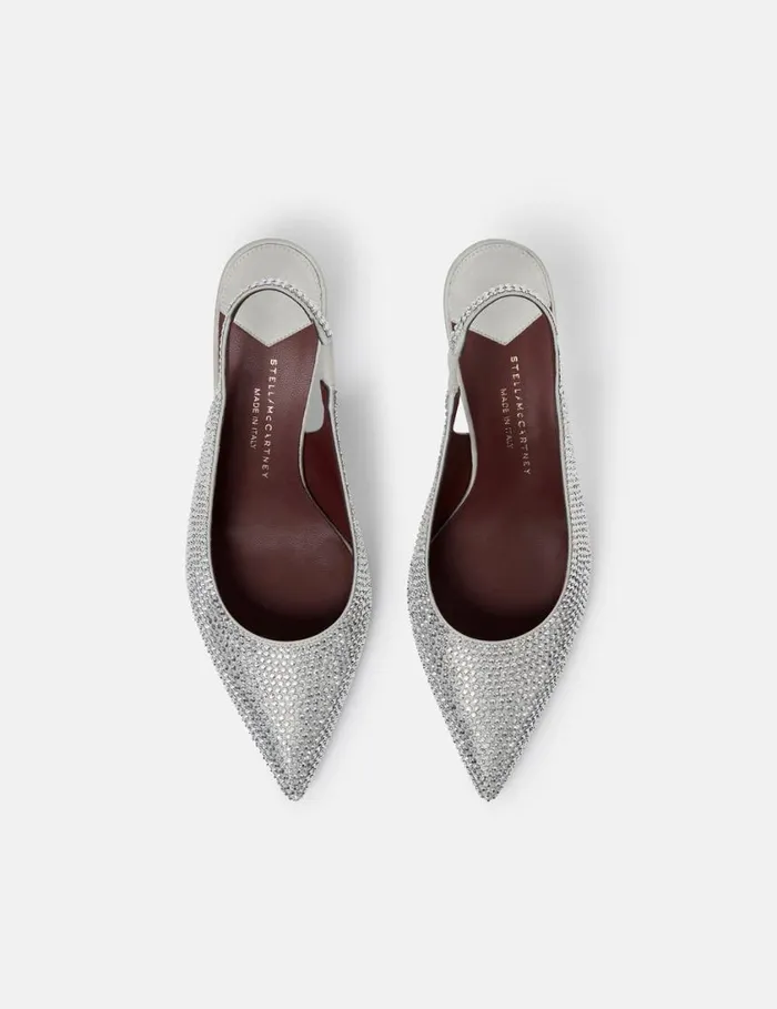 Women CrystalEmbellished Kitten Heel Slingbacks Pure White Stella McCartney Heels Women CrystalEmbellished Kitten Heel Slingbacks Pure White Stella McCartney Heels