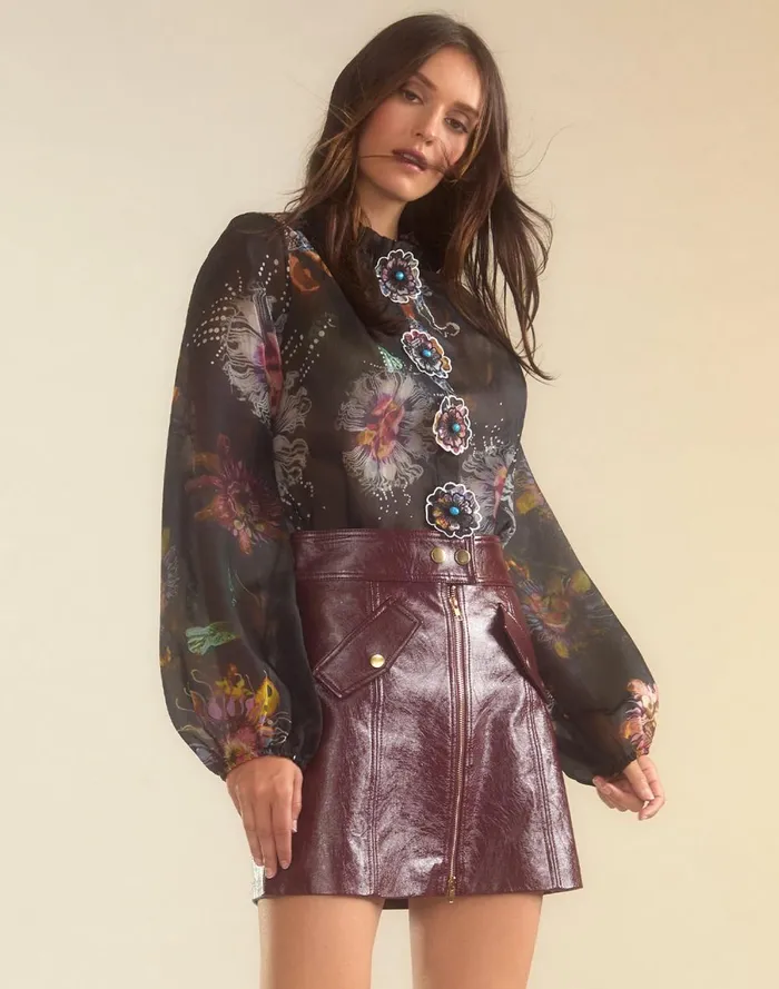 Women Cynthia Rowley Bottoms Harper Vegan Leather Skirt Oxbld Women Cynthia Rowley Bottoms Harper Vegan Leather Skirt Oxbld