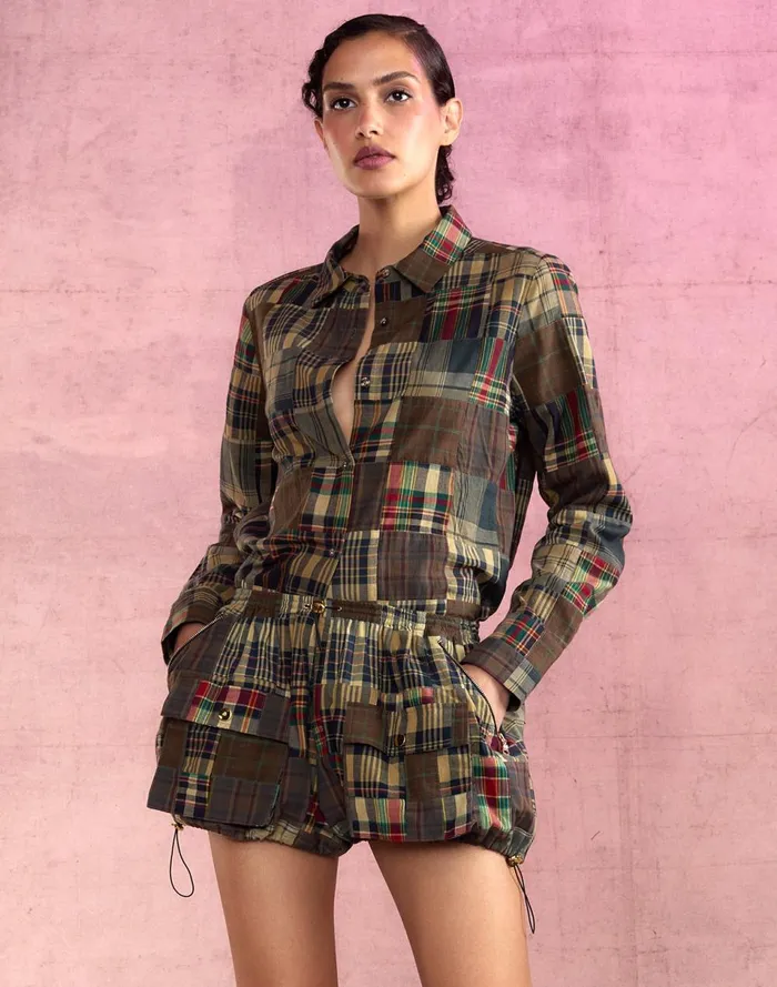 Women Cynthia Rowley Bottoms Madrid Madras Cargo Shorts Plaid