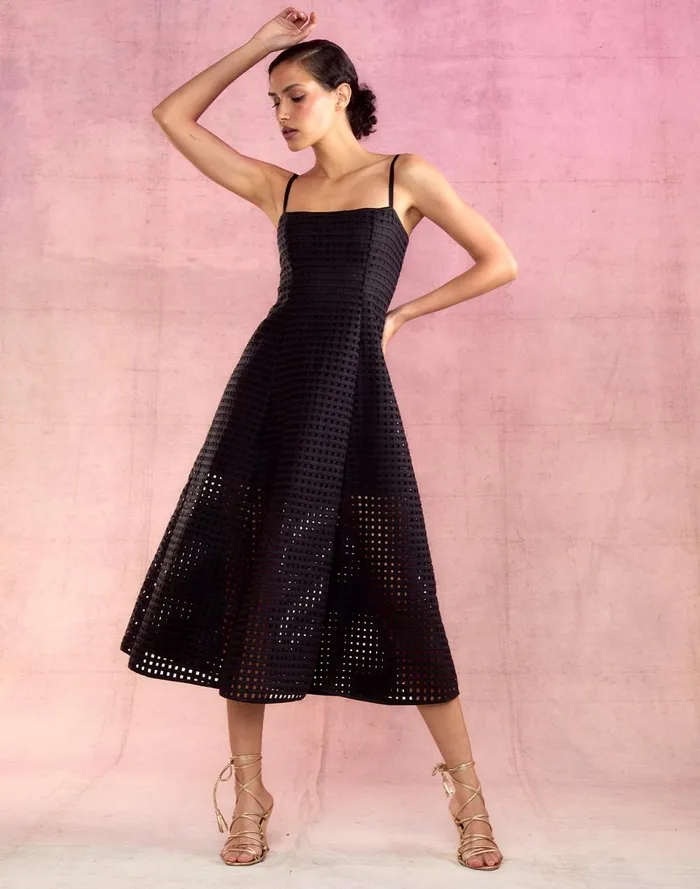 Women Cynthia Rowley Dresses Birdcage Midi Dress Black