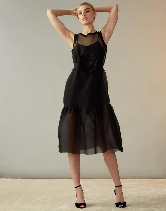 Women Cynthia Rowley Dresses Carrie Organza Midi Dress Black Women Cynthia Rowley Dresses Carrie Organza Midi Dress Black