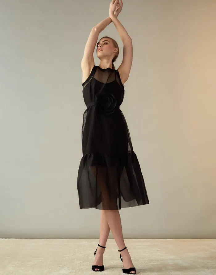 Women Cynthia Rowley Dresses Carrie Organza Midi Dress Black Women Cynthia Rowley Dresses Carrie Organza Midi Dress Black