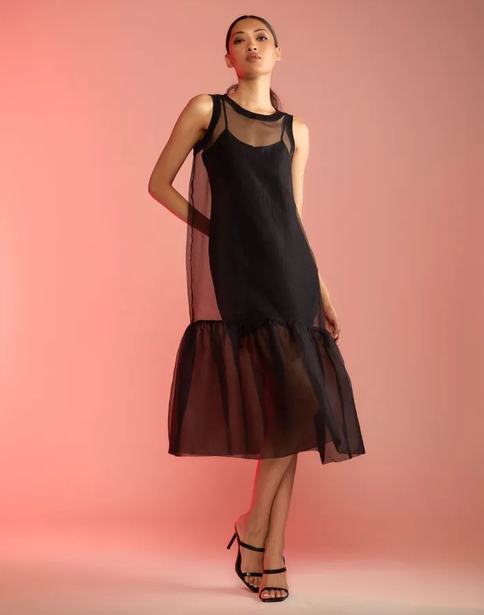 Women Cynthia Rowley Dresses Carrie Organza Midi Dress Black Women Cynthia Rowley Dresses Carrie Organza Midi Dress Black