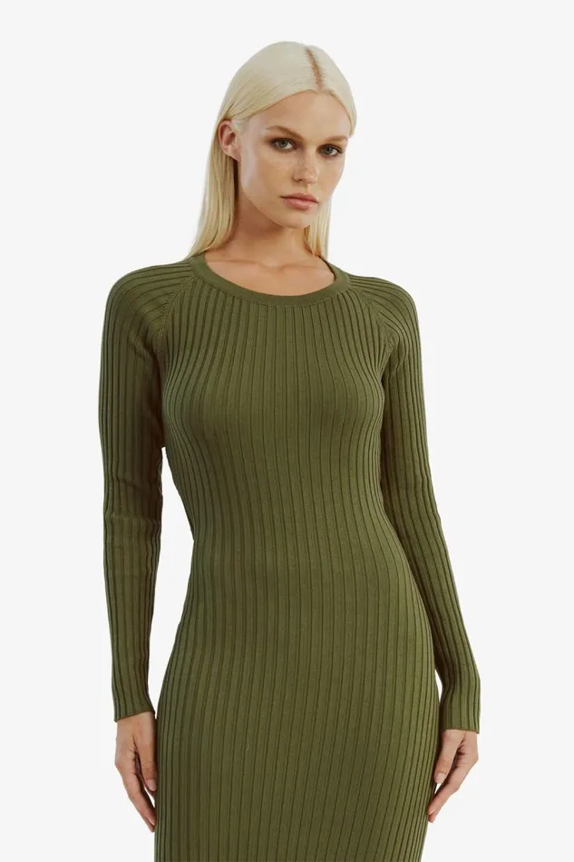 Women Day To Night Dresses Bardot Vigo Midi Knit Dress In Khaki Khaki Women Day To Night Dresses Bardot Vigo Midi Knit Dress In Khaki Khaki