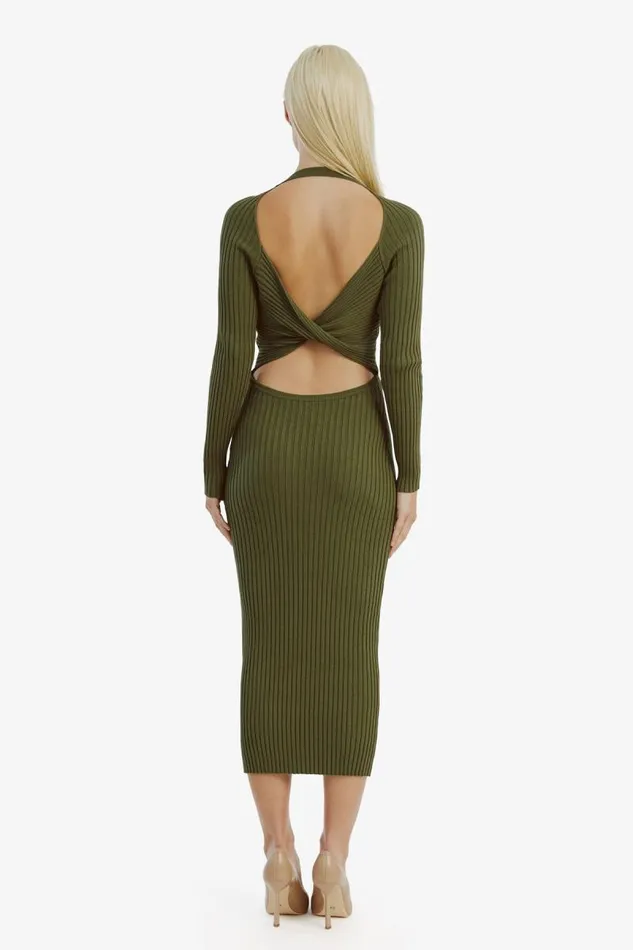 Women Day To Night Dresses Bardot Vigo Midi Knit Dress In Khaki Khaki Women Day To Night Dresses Bardot Vigo Midi Knit Dress In Khaki Khaki