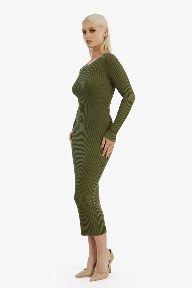 Women Day To Night Dresses Bardot Vigo Midi Knit Dress In Khaki Khaki Women Day To Night Dresses Bardot Vigo Midi Knit Dress In Khaki Khaki