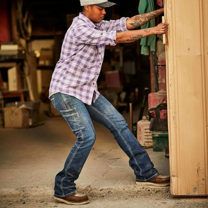 Women Denim Ariat Rebar Work Flex Perfect Rise Riveter Boot Cut Jean Pilar