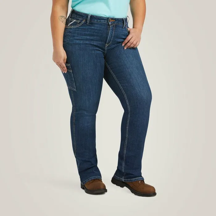 Women Denim Ariat Rebar Work Flex Perfect Rise Riveter Boot Cut Jean Pilar