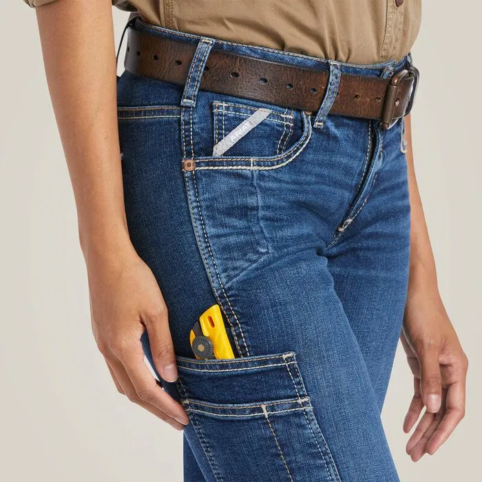 Women Denim Ariat Rebar Work Flex Perfect Rise Riveter Boot Cut Jean Pilar
