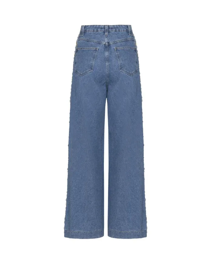 Women Denim PatBO Braided Wide Leg Jeans Denim