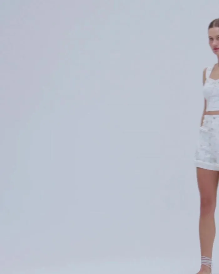 Women Denim PatBO HandBeaded Denim Shorts White