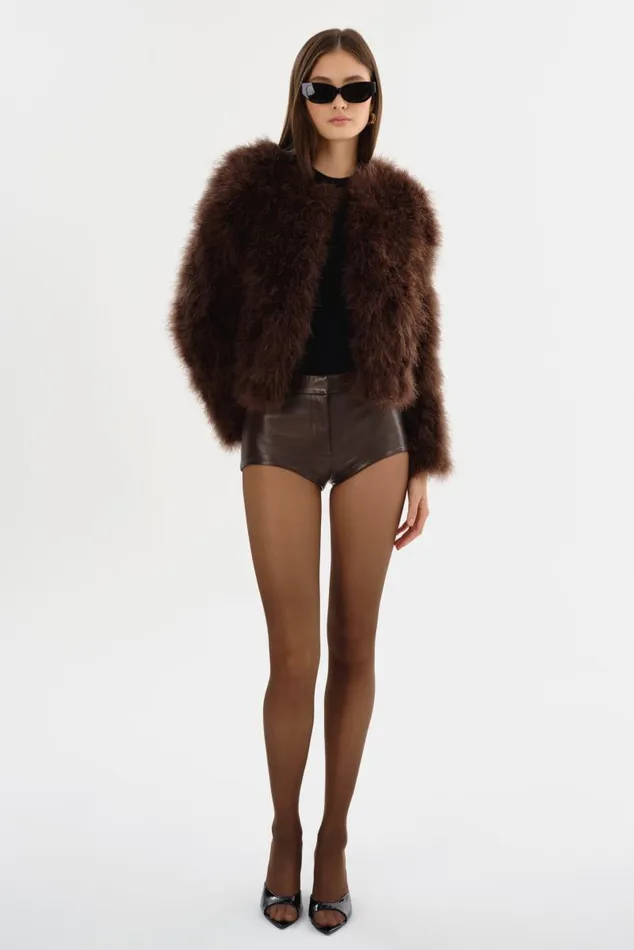 Women DEORA Feather Jacket Chocolate LAMARQUE Feather Jackets Women DEORA Feather Jacket Chocolate LAMARQUE Feather Jackets