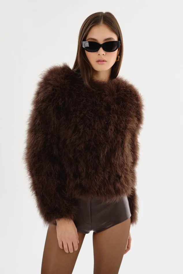 Women DEORA Feather Jacket Chocolate LAMARQUE Feather Jackets Women DEORA Feather Jacket Chocolate LAMARQUE Feather Jackets