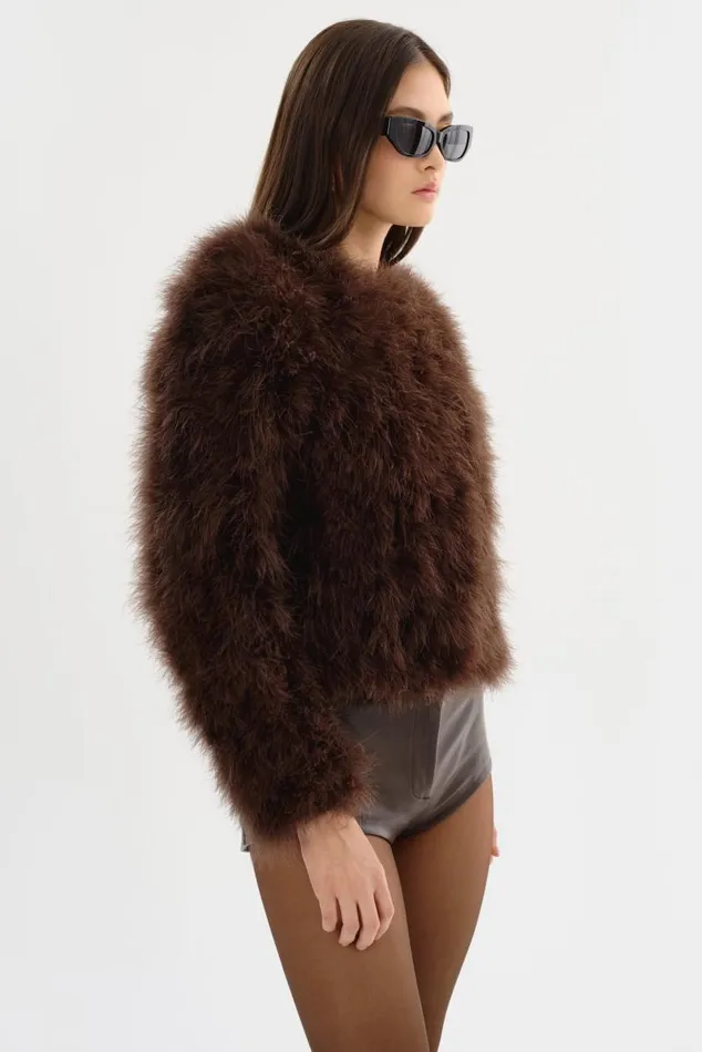 Women DEORA Feather Jacket Chocolate LAMARQUE Feather Jackets Women DEORA Feather Jacket Chocolate LAMARQUE Feather Jackets