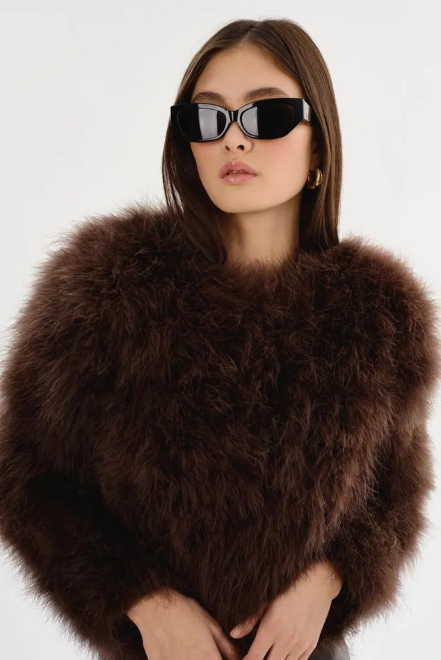 Women DEORA Feather Jacket Chocolate LAMARQUE Feather Jackets Women DEORA Feather Jacket Chocolate LAMARQUE Feather Jackets
