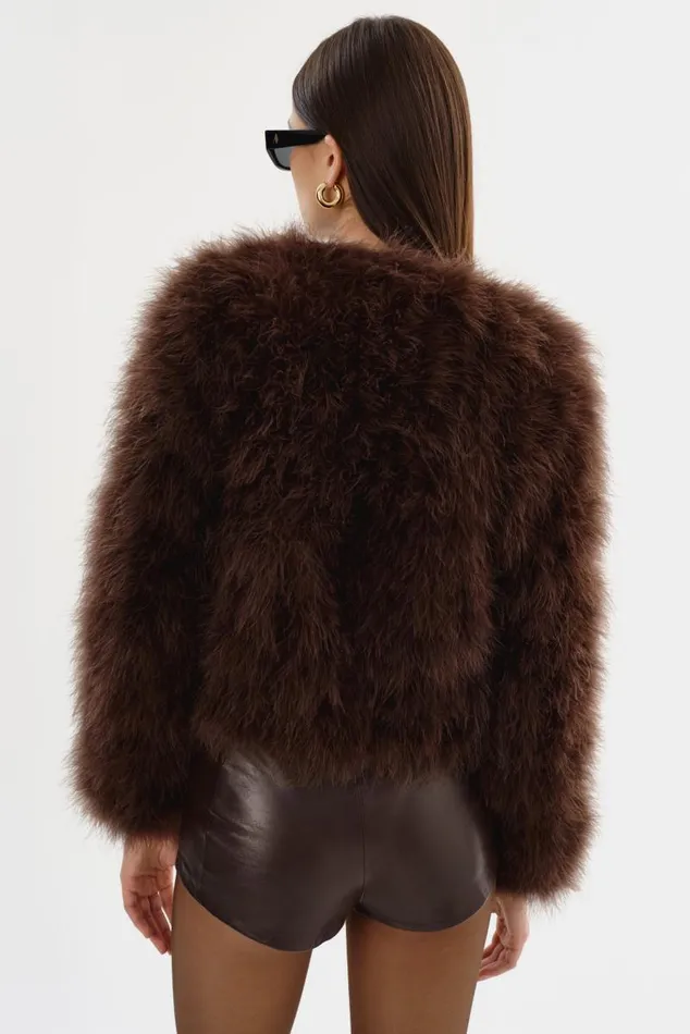 Women DEORA Feather Jacket Chocolate LAMARQUE Feather Jackets Women DEORA Feather Jacket Chocolate LAMARQUE Feather Jackets