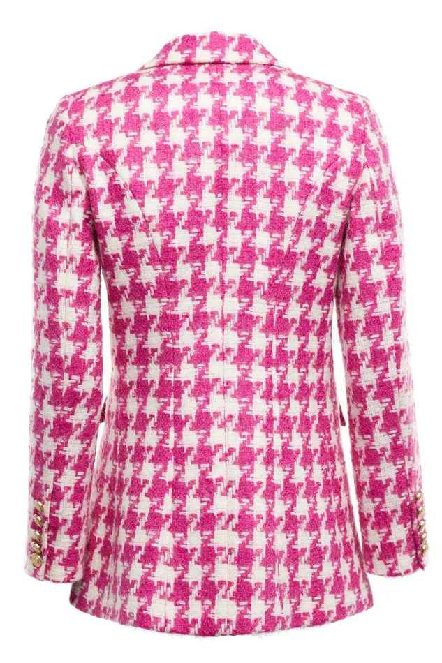 Women Double Breasted Blazer Hot Pink Large Scale Houndstooth Holland Cooper Tailoring