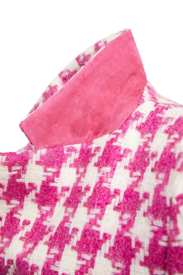 Women Double Breasted Blazer Hot Pink Large Scale Houndstooth Holland Cooper Tailoring
