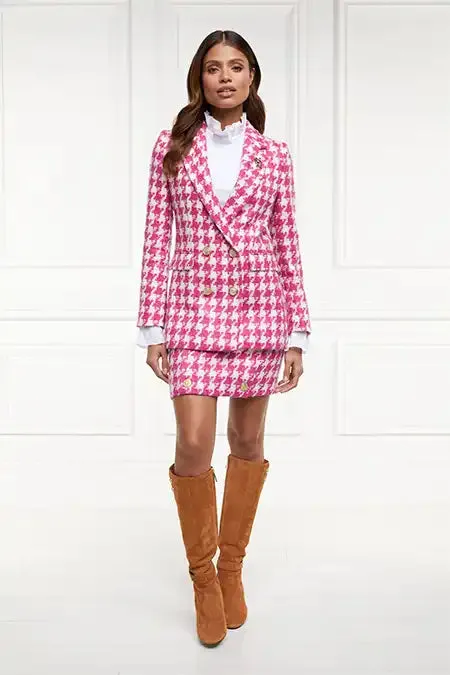 Women Double Breasted Blazer Hot Pink Large Scale Houndstooth Holland Cooper Tailoring