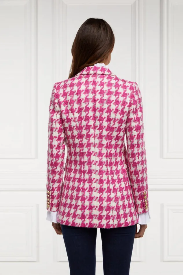 Women Double Breasted Blazer Hot Pink Large Scale Houndstooth Holland Cooper Tailoring